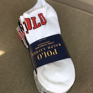 New Black Gray White Polo Ralph Lauren 6 Pack Low cut Length Sport Socks 10-13